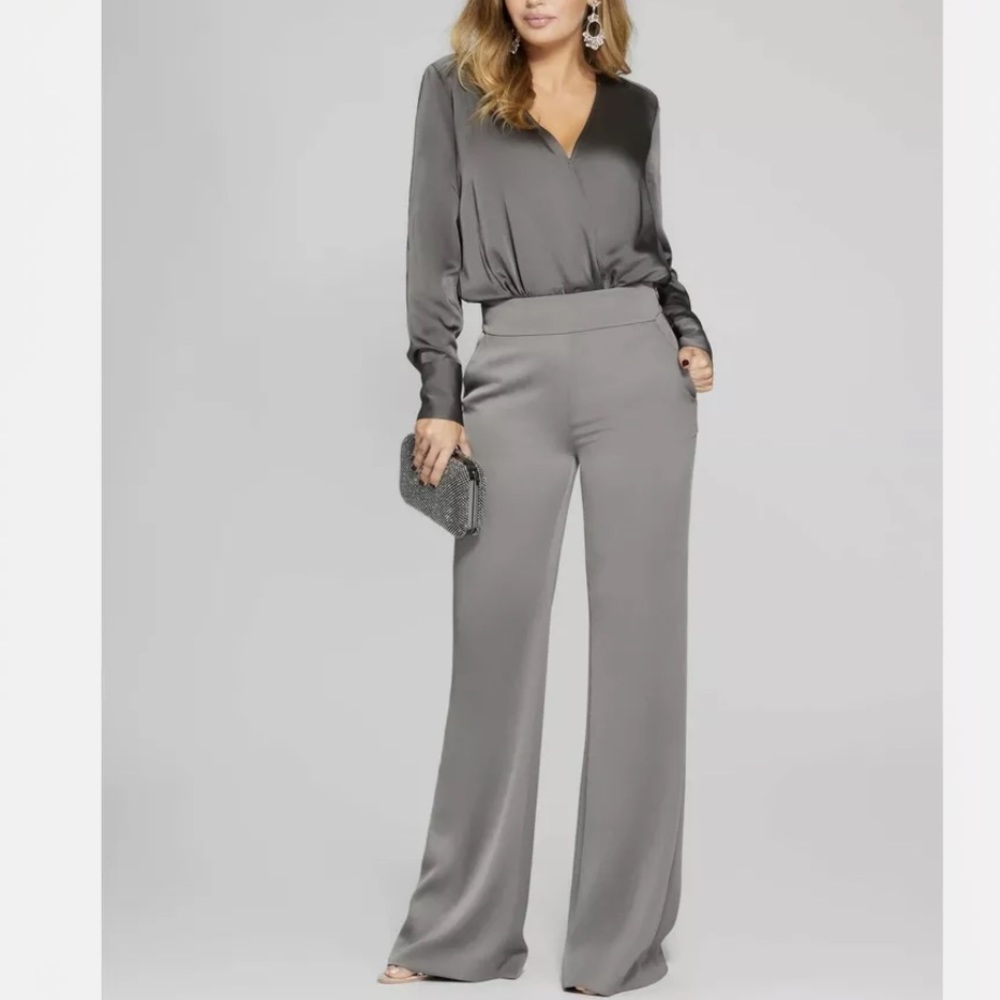 New Guess Marciano Keiko Satin High Waisted gray M